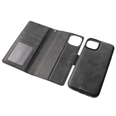 iPhone 15 Magnetic Flip Wallet Case Cover with Drop-Resistant PU Leather, Multiple Card Holder Slots & Secure Front Screen Cover - Black